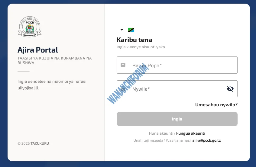 Ajira:: Mfumo wa Maombi ya Ajira TAKUKURU PCCB Aprili 2026