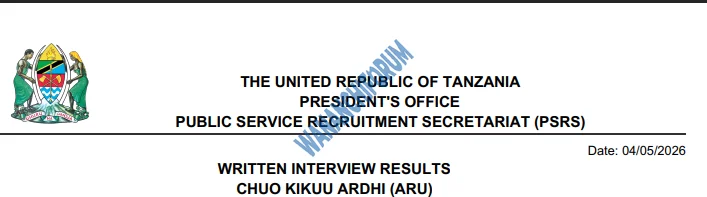 MATOKEO YA USAILI WA KUANDIKA CHUO KIKUU ARDHI (ARU) ULIOFANYIKA TAREHE 04/05/2026