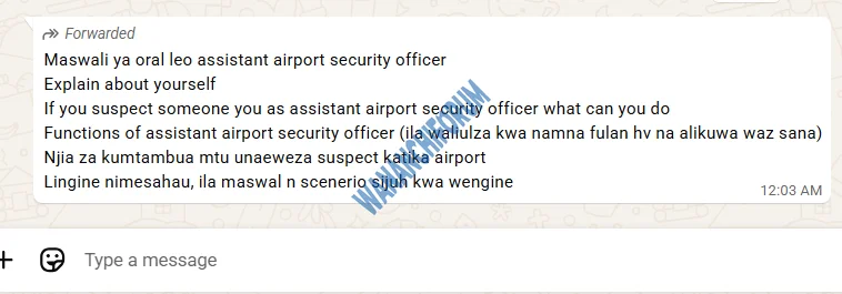Maswali ya usaili assistant airport security officer