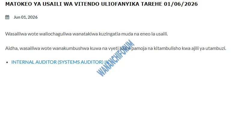 MATOKEO YA USAILI WA VITENDO ULIOFANYIKA TAREHE 01/06/2026