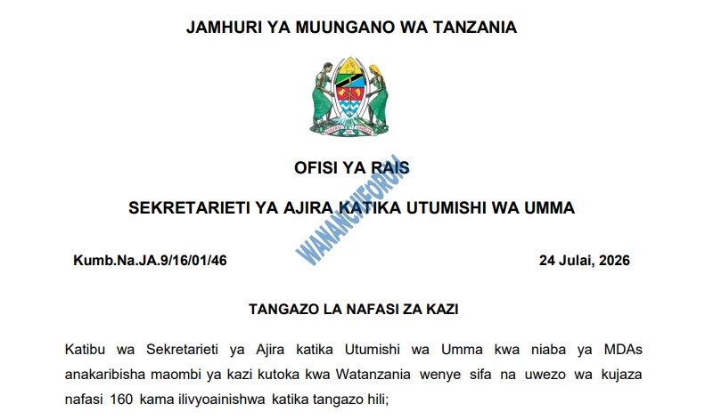 TANGAZO LA NAFASI ZA KAZI MDAs 24-07-2026