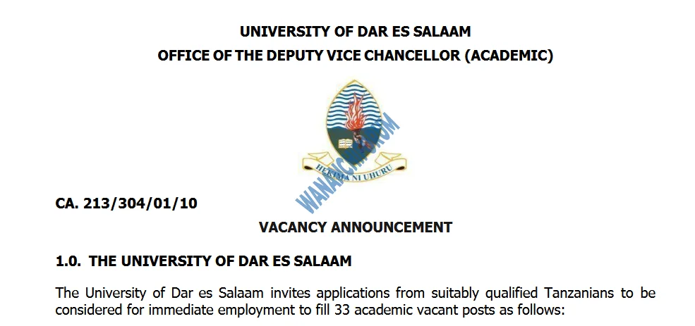 TANGAZO LA NAFASI ZA KAZI CHUO KIKUU CHA DAR ES SALAAM (UDSM) 07-08-2026