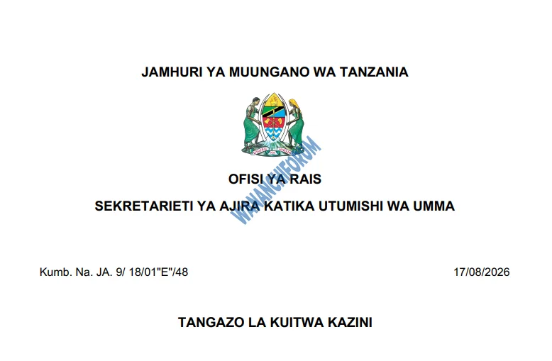 TANGAZO LA KUITWA KAZINI TAASISI MBALIMBALI ZA UMMA 17-08-2026