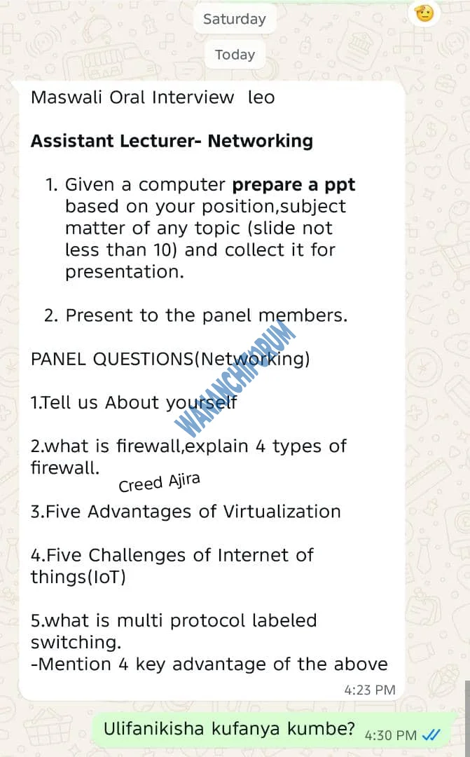 Maswali ya Usaili Assistant lecturer - Networking