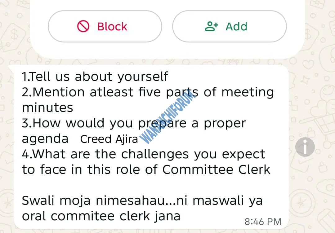 Maswali ya Usaili Committee Clerk