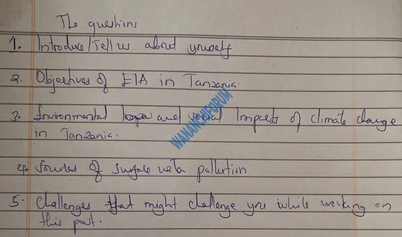 Maswali ya Usaili Environmental Officer II