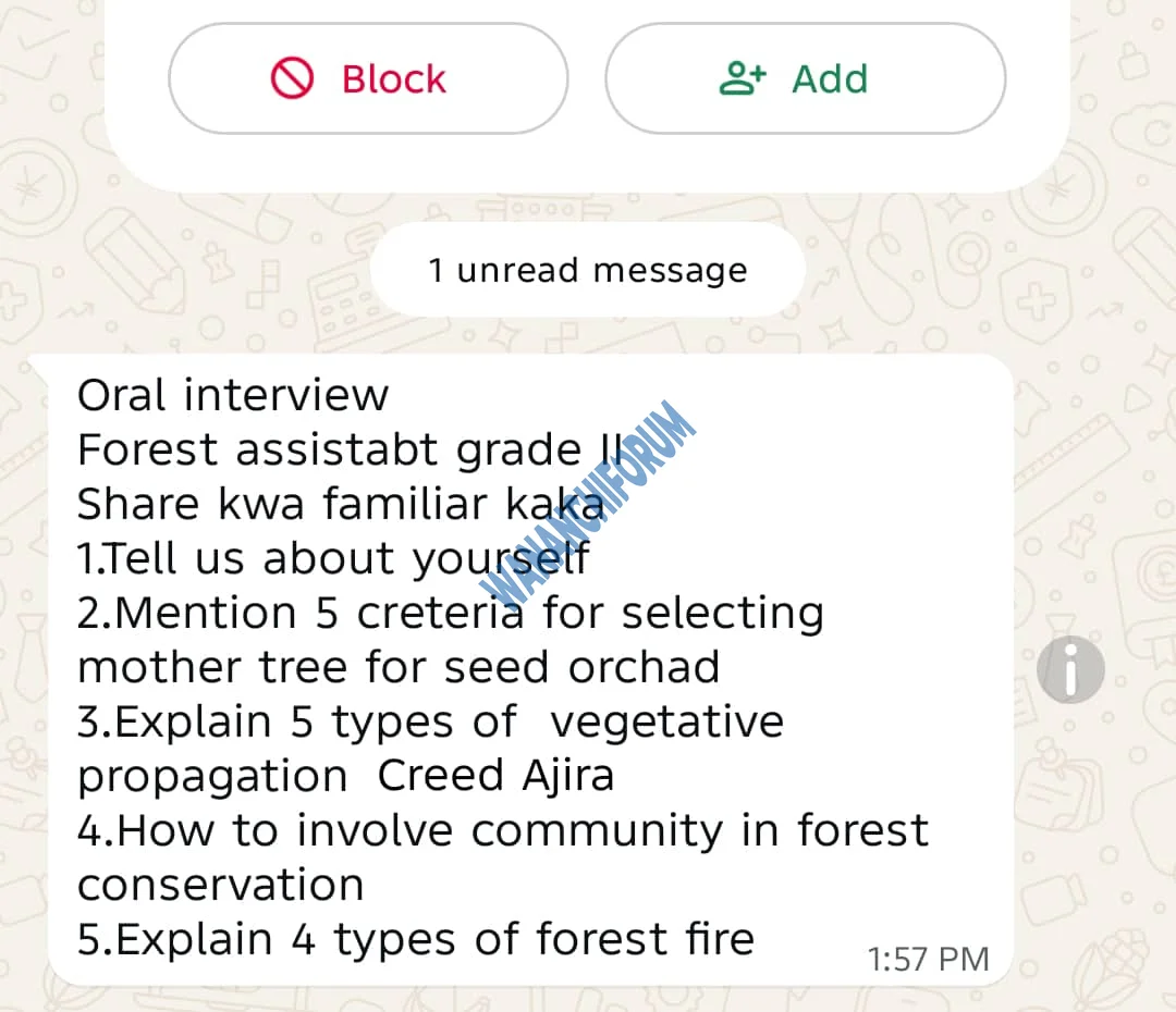 Maswali ya Usaili Forest Assistant II
