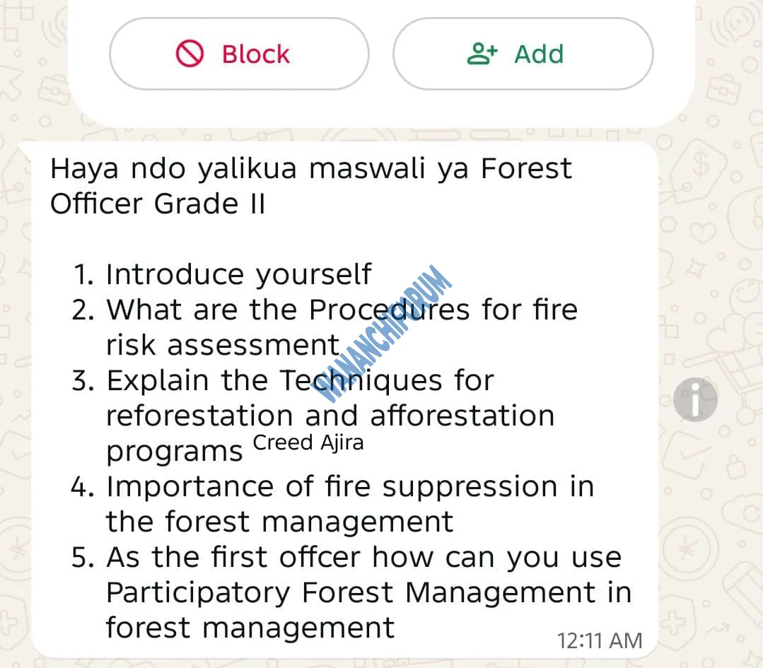 Maswali ya Usaili Forest Officer II