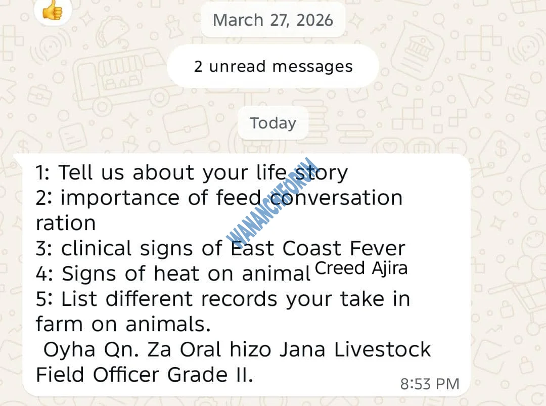 Maswali ya Usaili Livestock Field Officer II