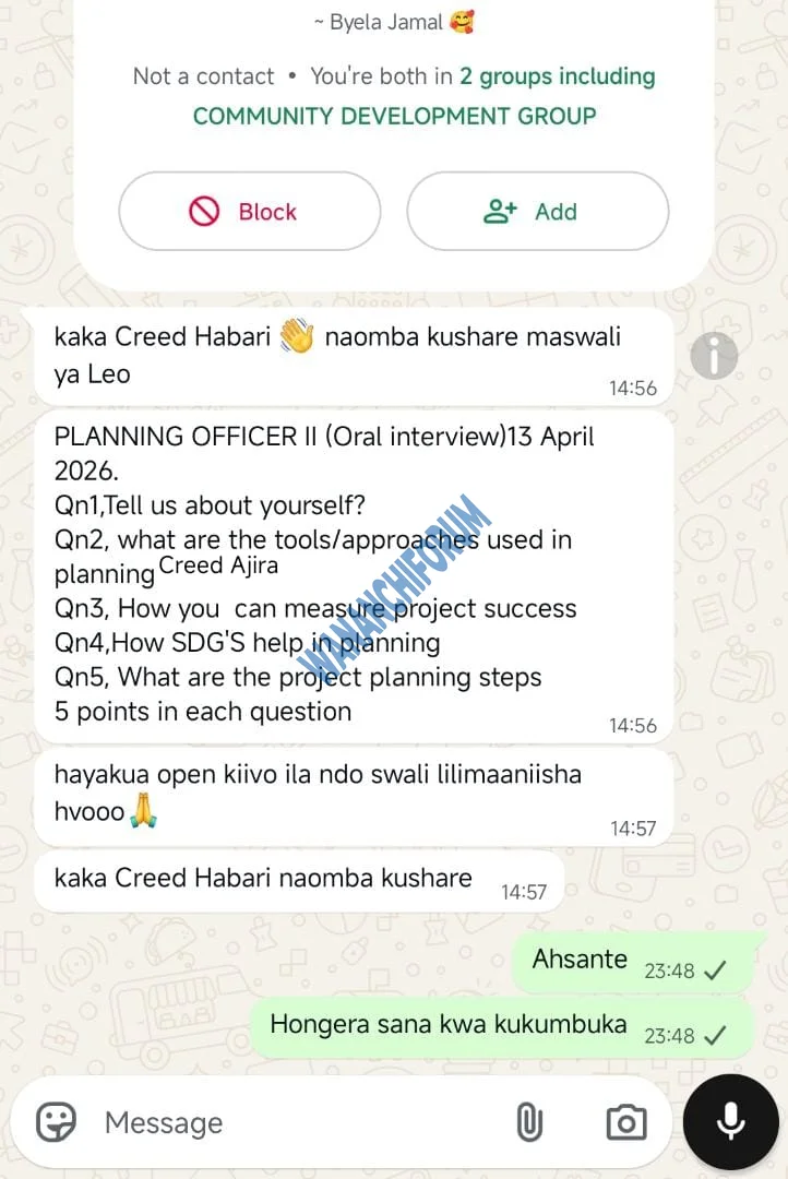 Maswali ya Usaili Planning officer II