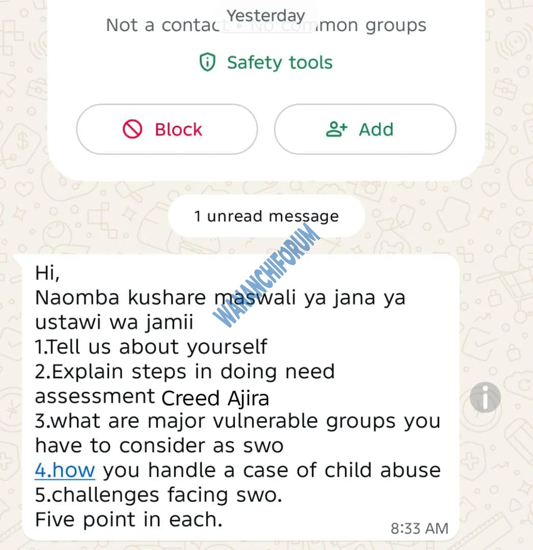 Maswali ya Usaili Ustawi wa Jamii