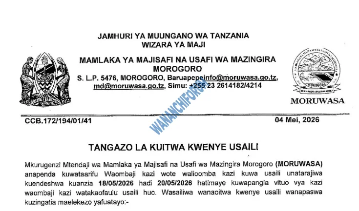 Walioitwa kwenye Usaili MORUWASA