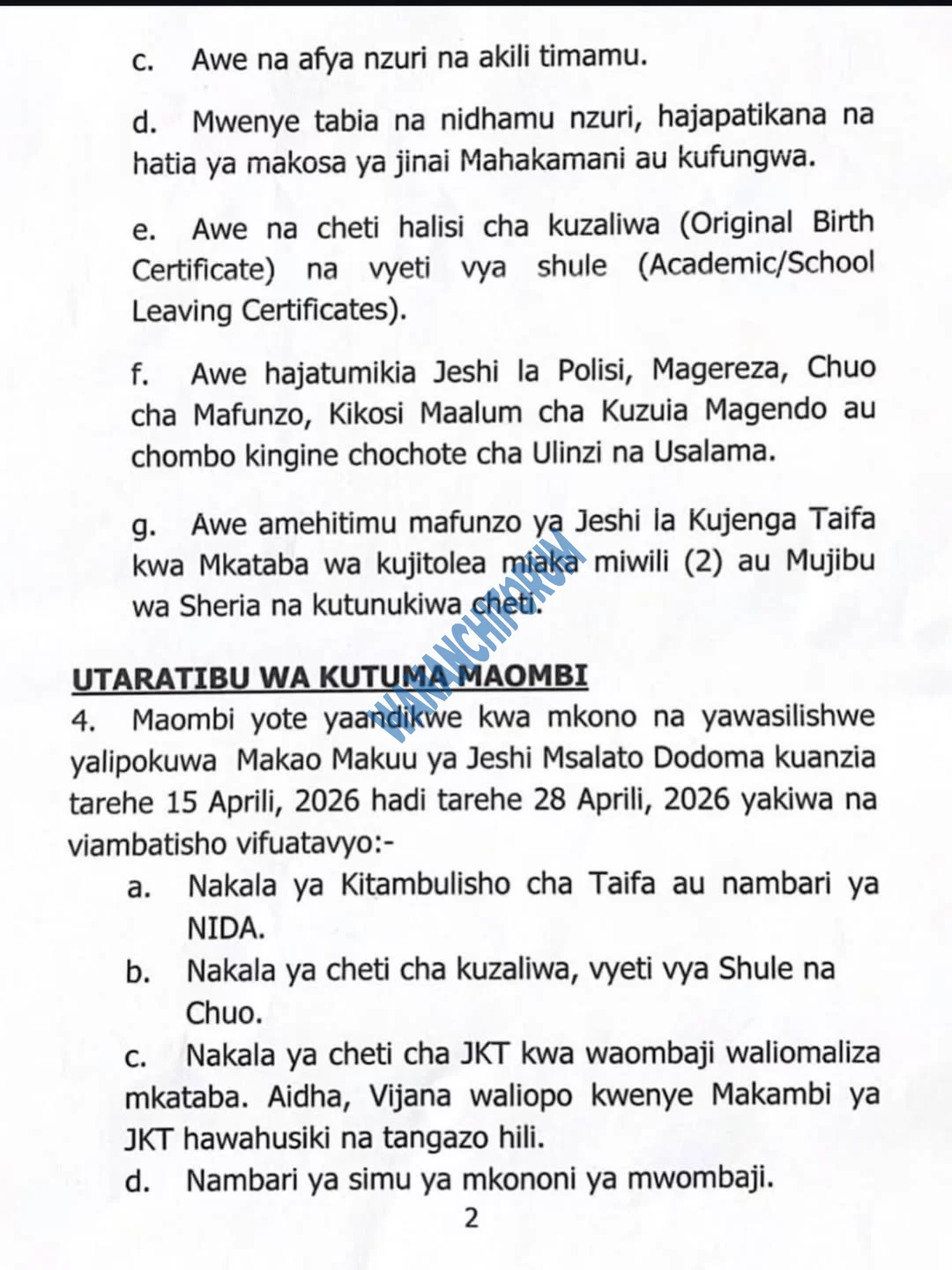 Nafasi za Kazi JWTZ Jeshi la Wananchi Tanzania